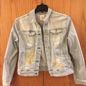 Lularoe Harvey jean denim jacket XL flowers